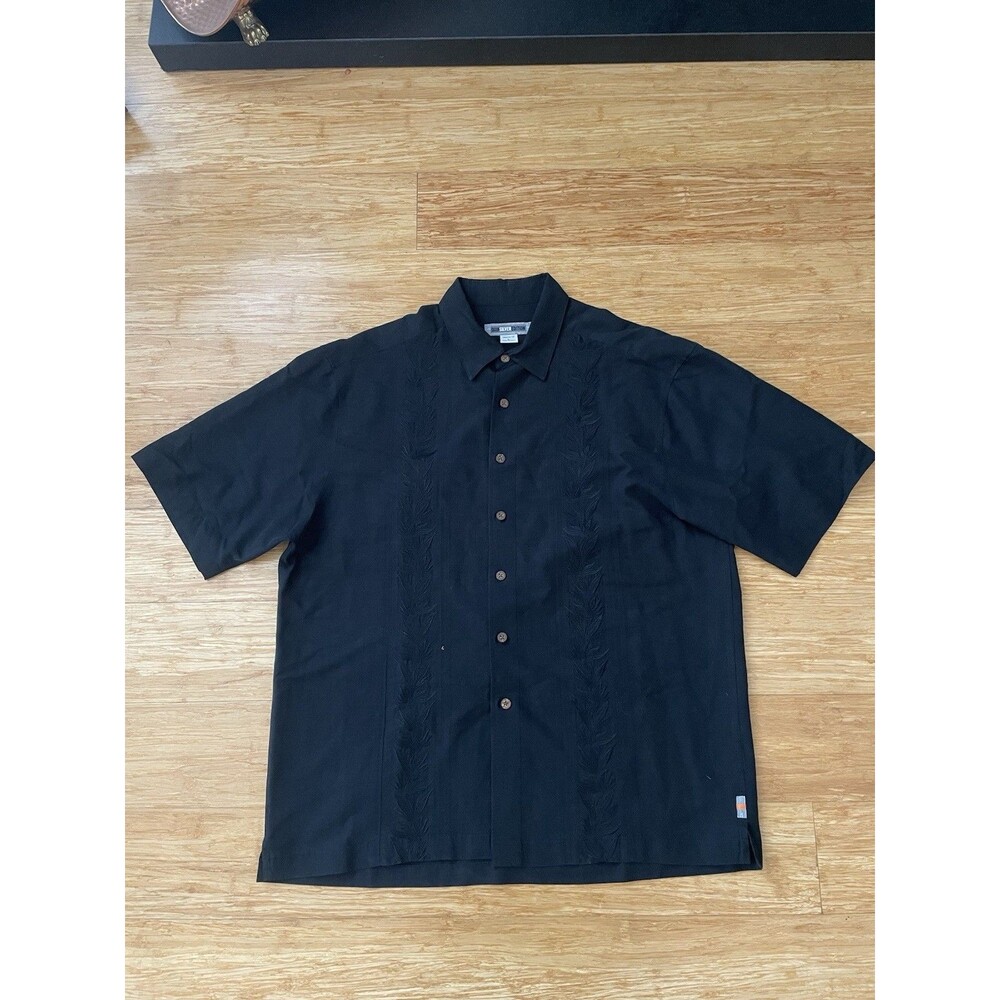 Quiksilver Edition Shirt Mens L Black Embroidered Floral Button Up Comfort Fit